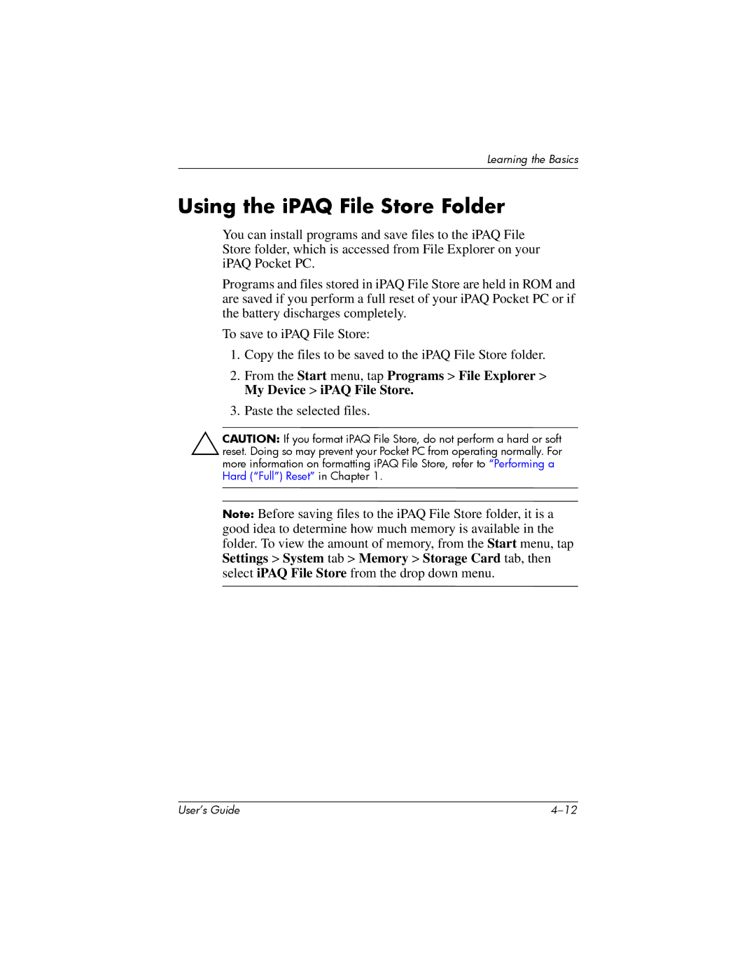 HP hx4700 manual Using the iPAQ File Store Folder 