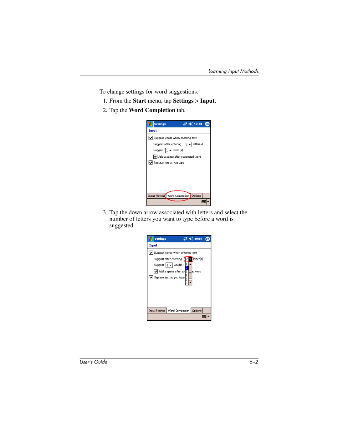 HP hx4700 manual Tap the Word Completion tab 