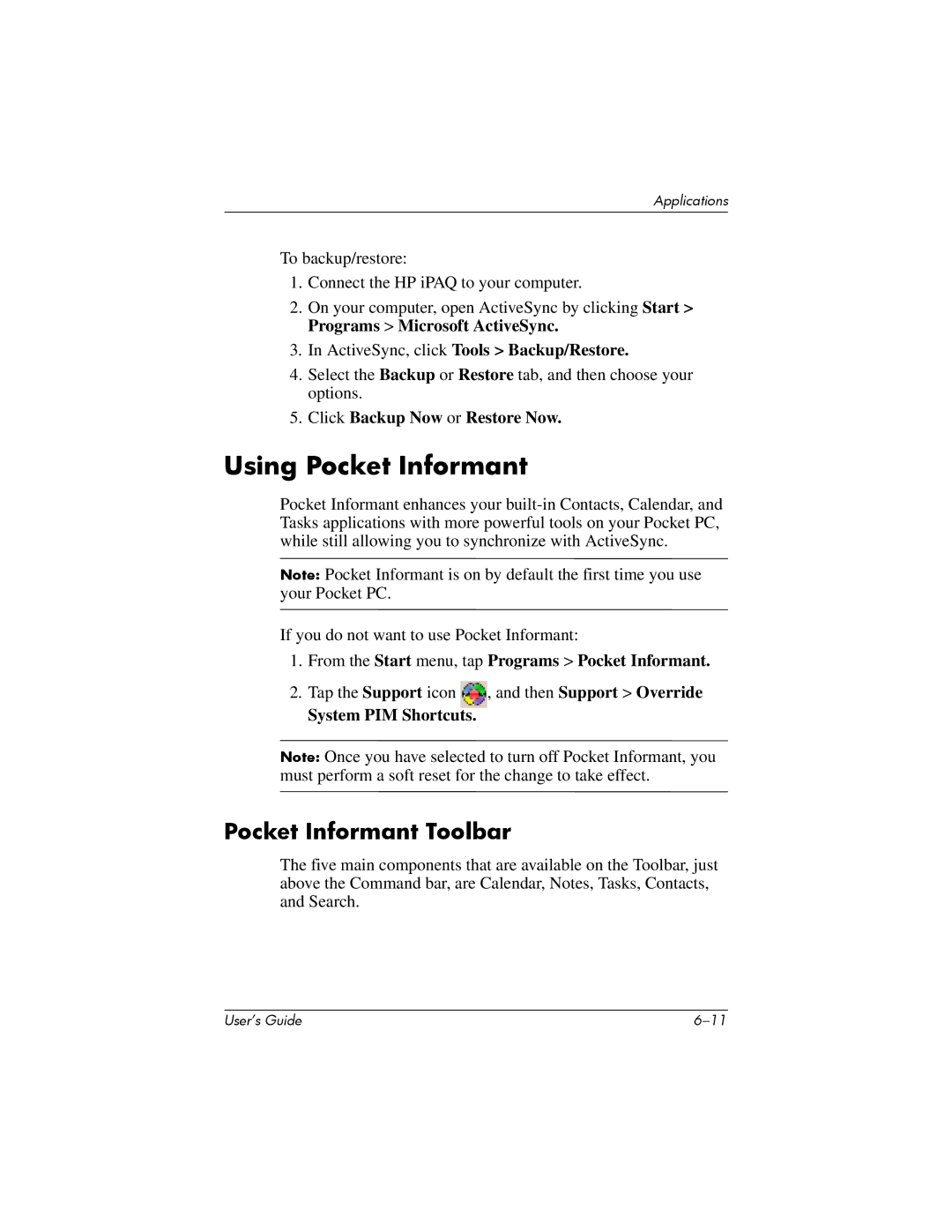 HP hx4700 manual Using Pocket Informant, Pocket Informant Toolbar 