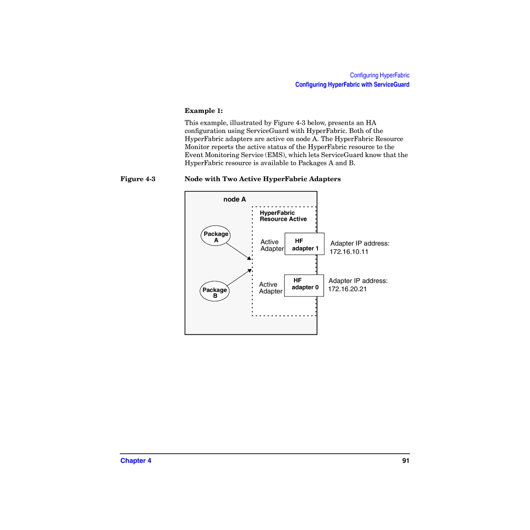 HP manual Node with Two Active HyperFabric Adapters, Node a 