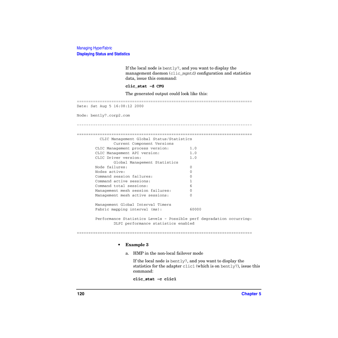 HP HyperFabric manual Clicstat -d CFG 