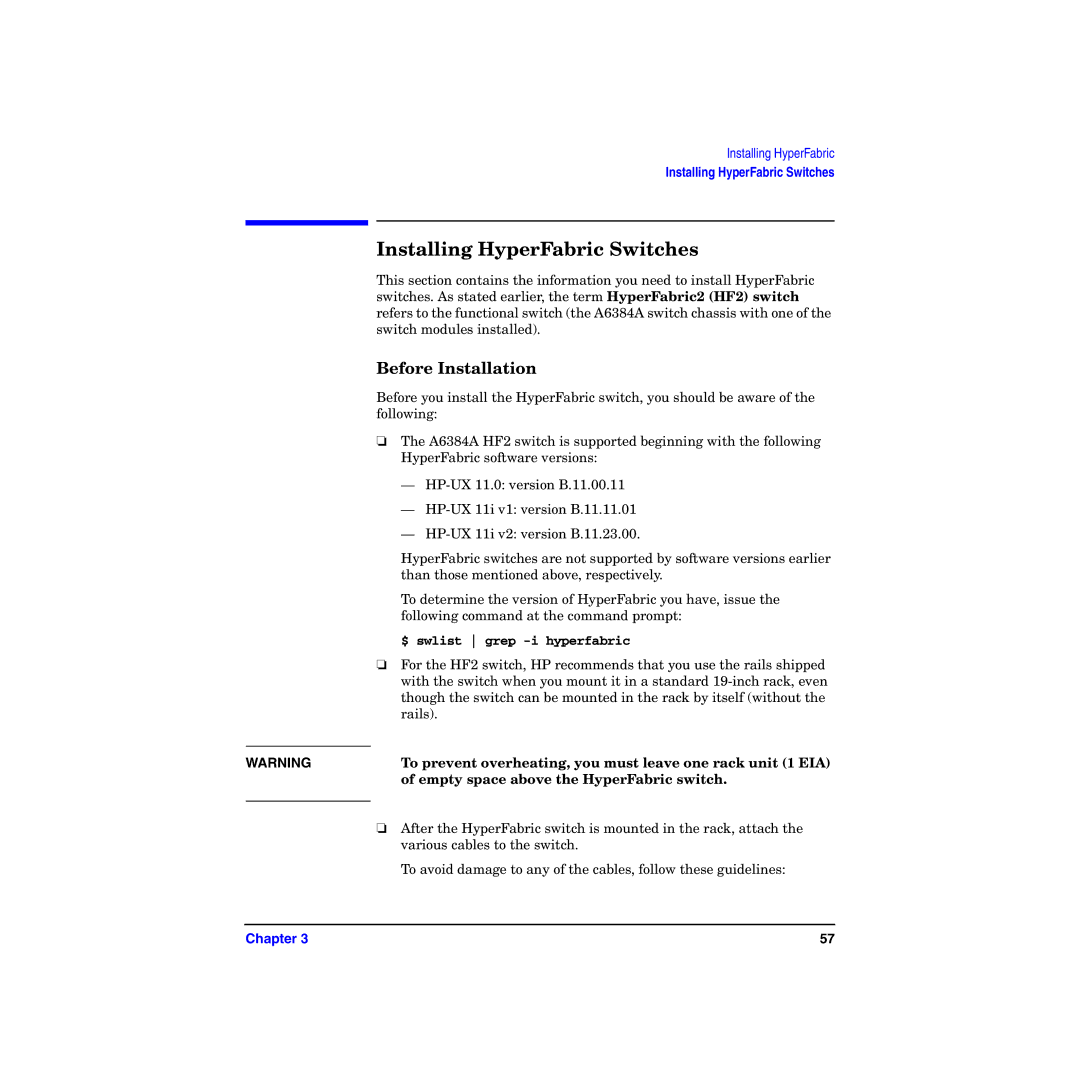 HP manual Installing HyperFabric Switches, Before Installation 