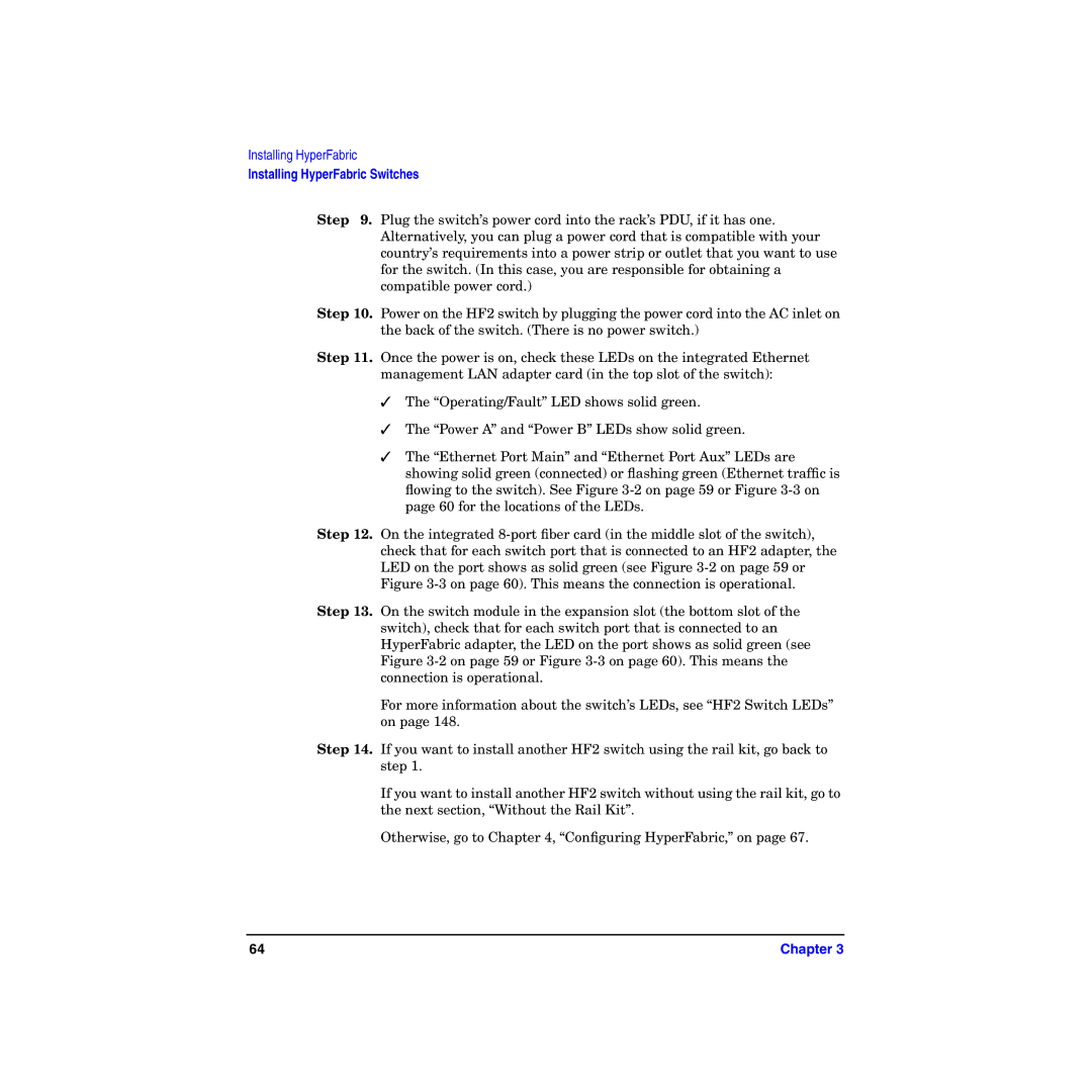 HP manual Installing HyperFabric Switches 