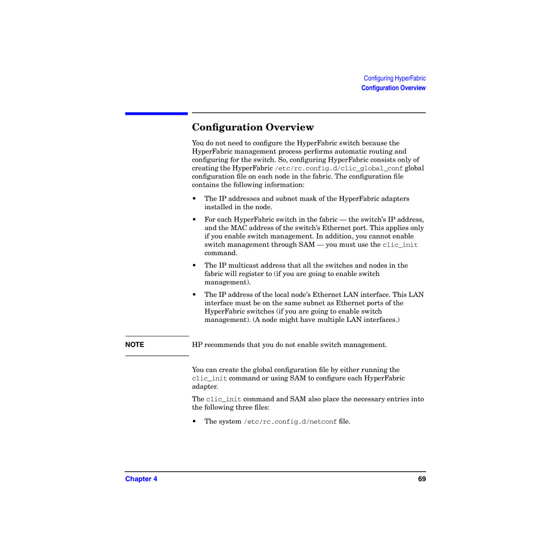 HP HyperFabric manual Conﬁguration Overview 