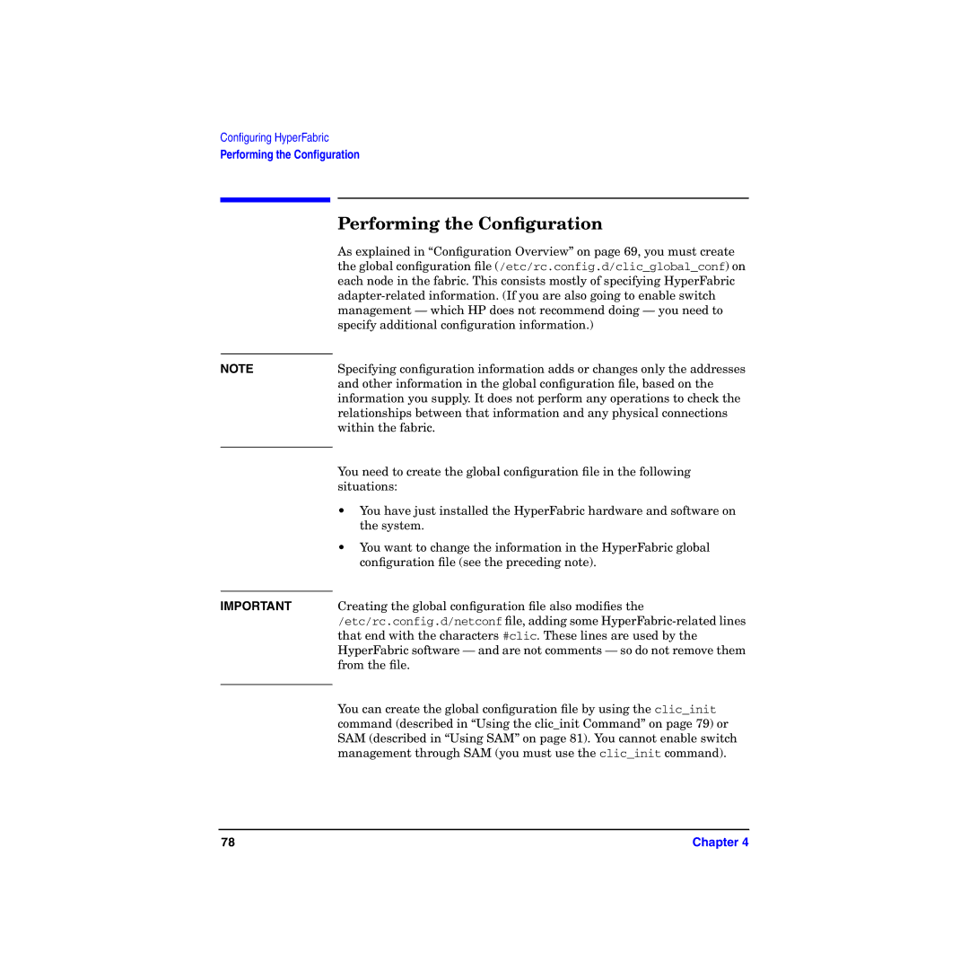 HP HyperFabric manual Performing the Conﬁguration 