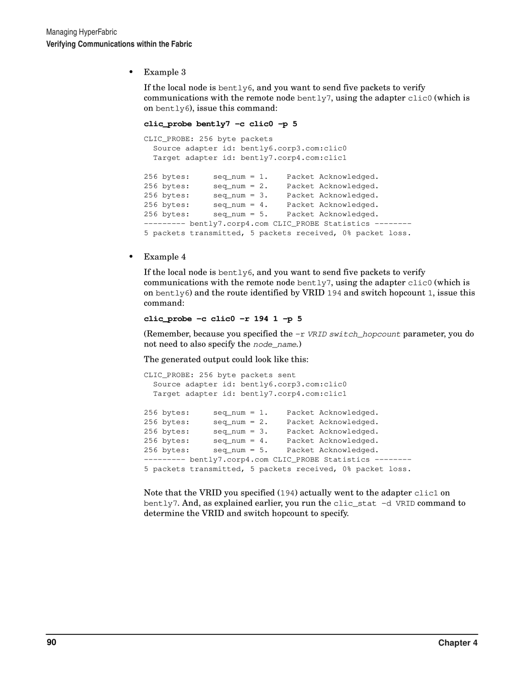 HP HyperFabric manual Clicprobe bently7 -c clic0 -p 