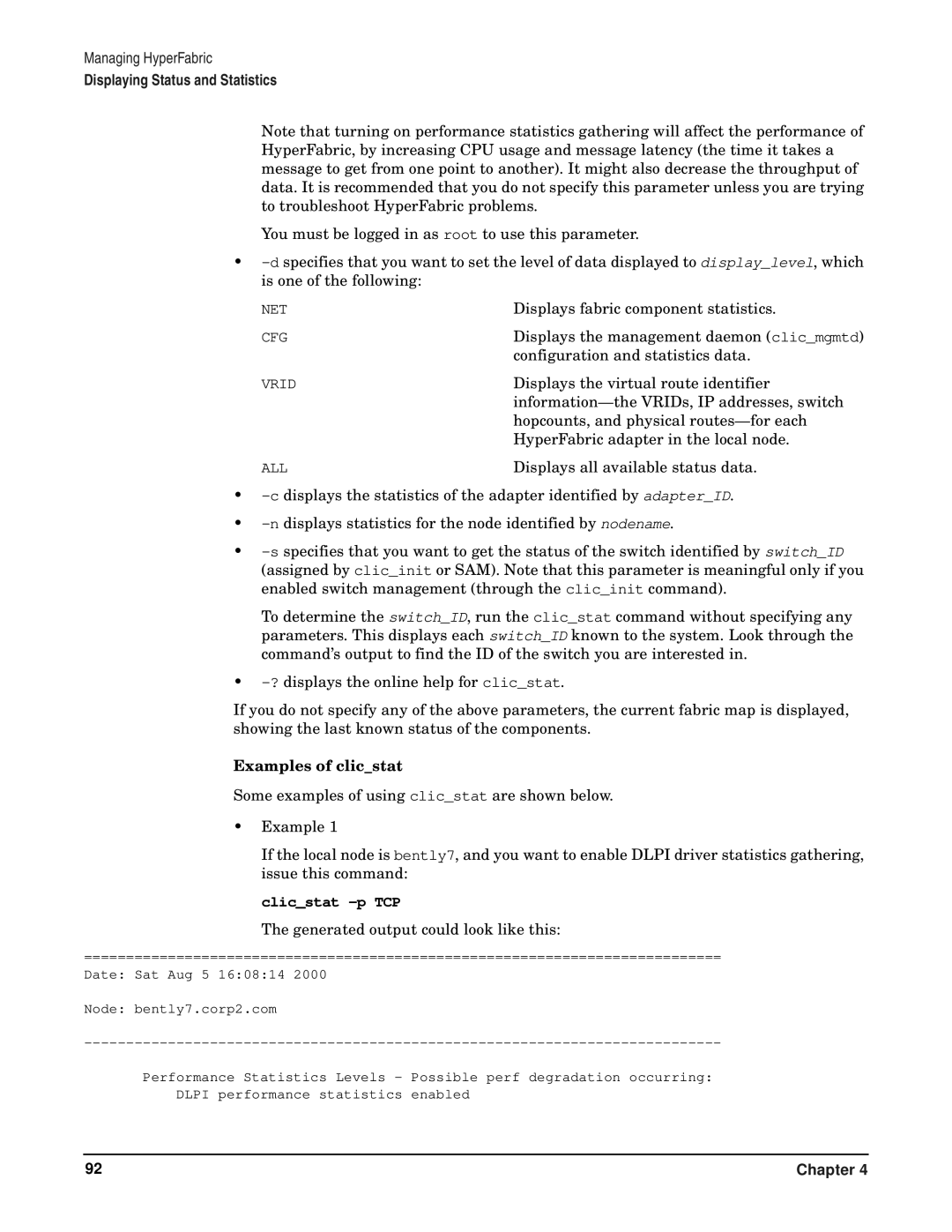 HP HyperFabric manual Examples of clicstat, Clicstat -p TCP 