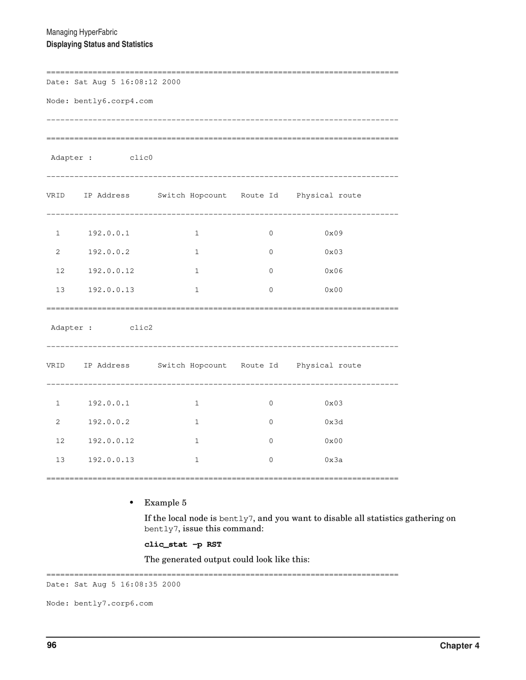 HP HyperFabric manual Clicstat -p RST 