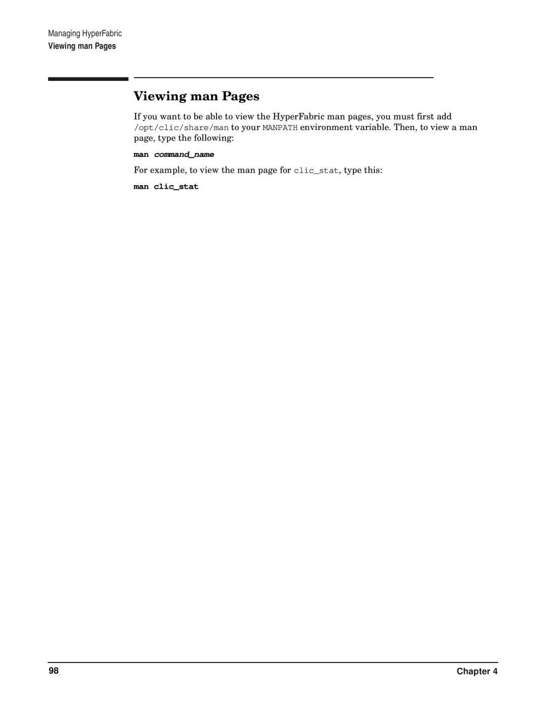 HP HyperFabric manual Viewing man Pages, Man commandname 