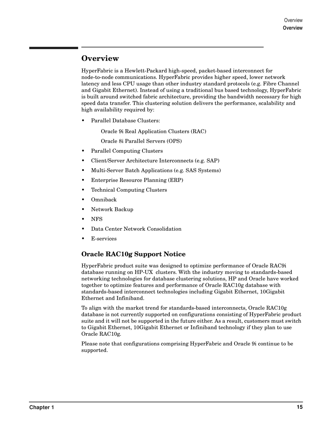 HP HyperFabric manual Overview, Oracle RAC10g Support Notice 