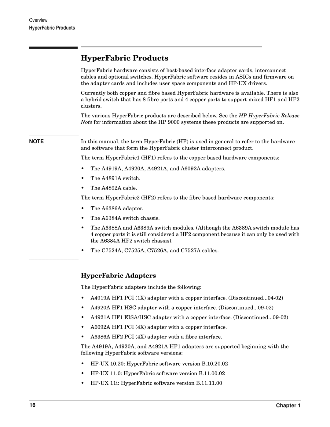 HP manual HyperFabric Products, HyperFabric Adapters 