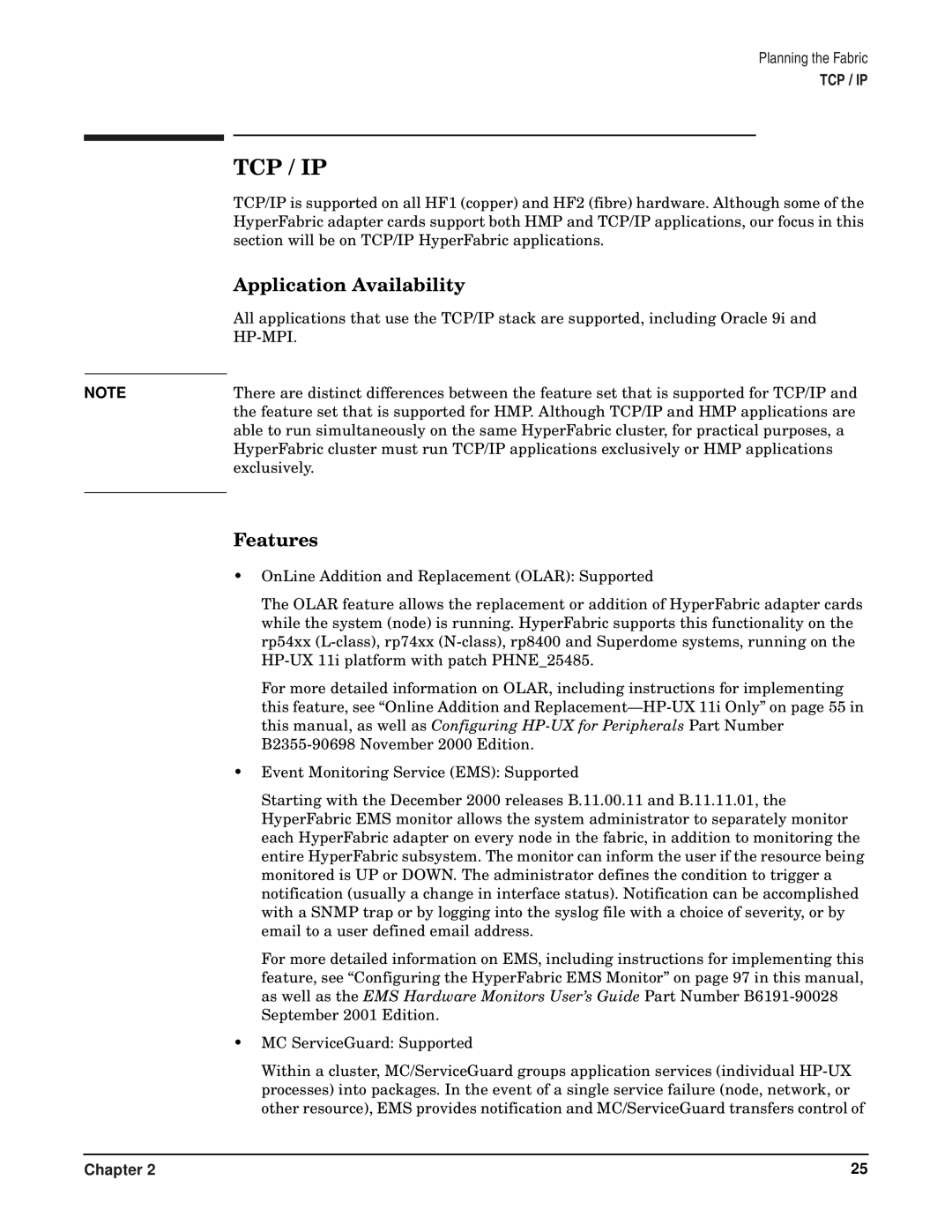 HP HyperFabric manual Application Availability, Features 