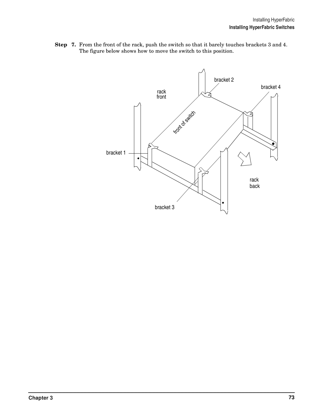 HP HyperFabric manual Bracket Rack front Rack back 