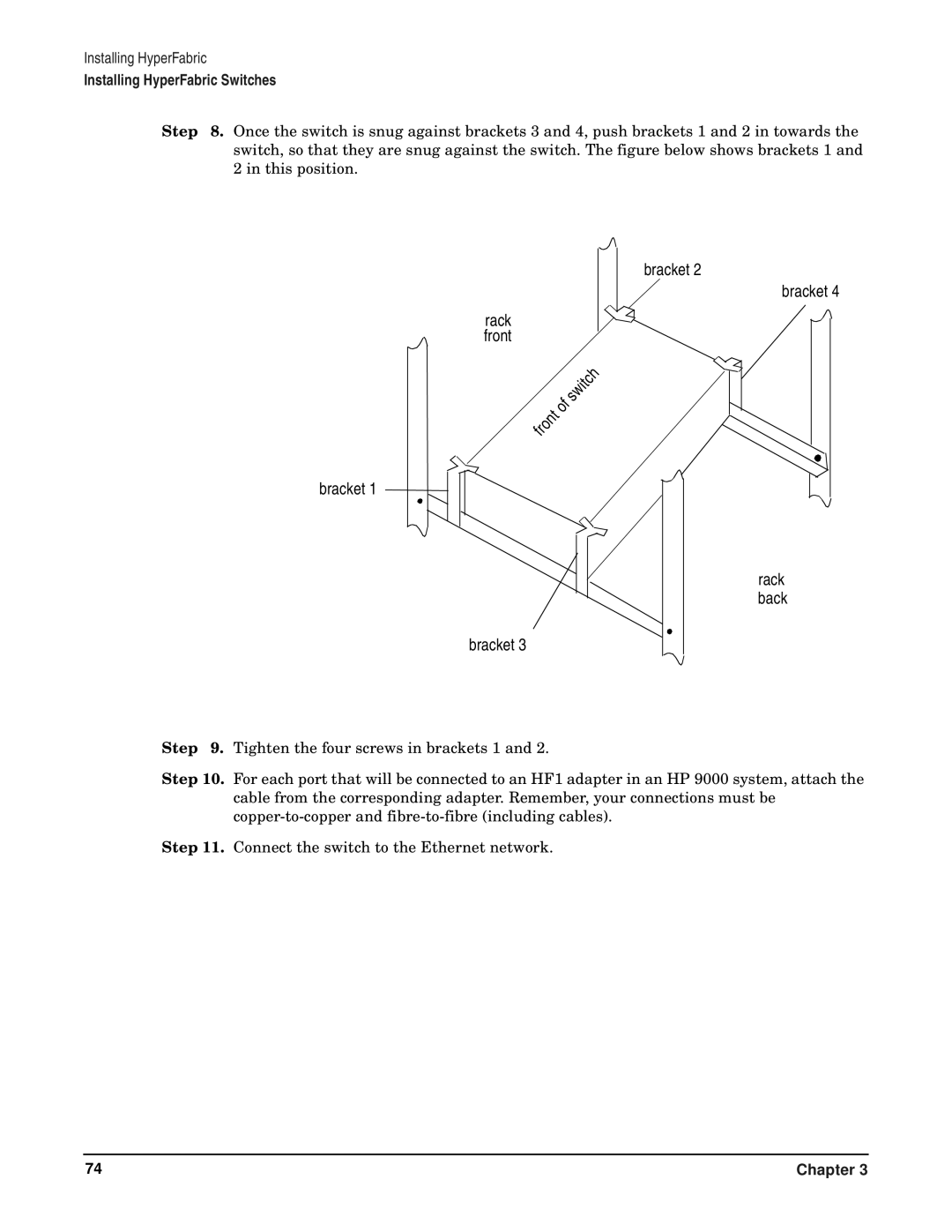 HP HyperFabric manual Bracket Rack back 