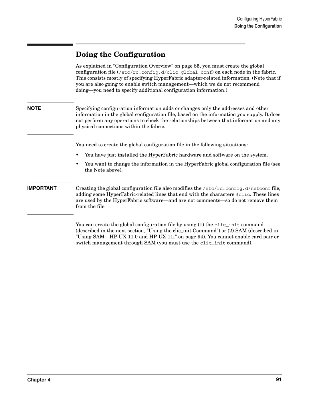 HP HyperFabric manual Doing the Configuration 