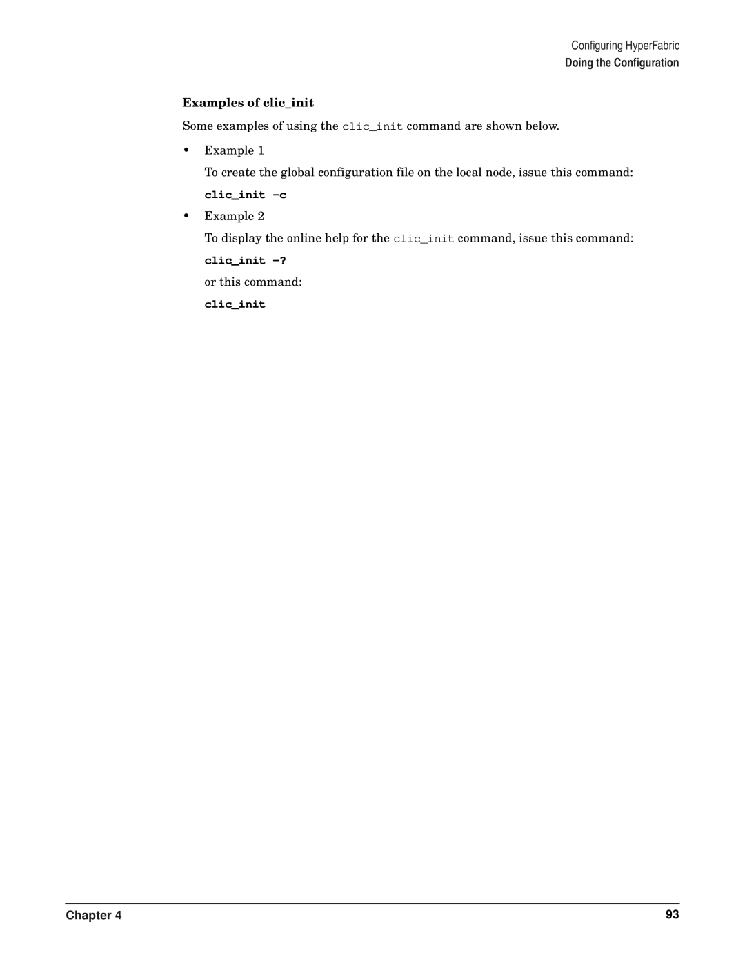 HP HyperFabric manual Examples of clicinit 
