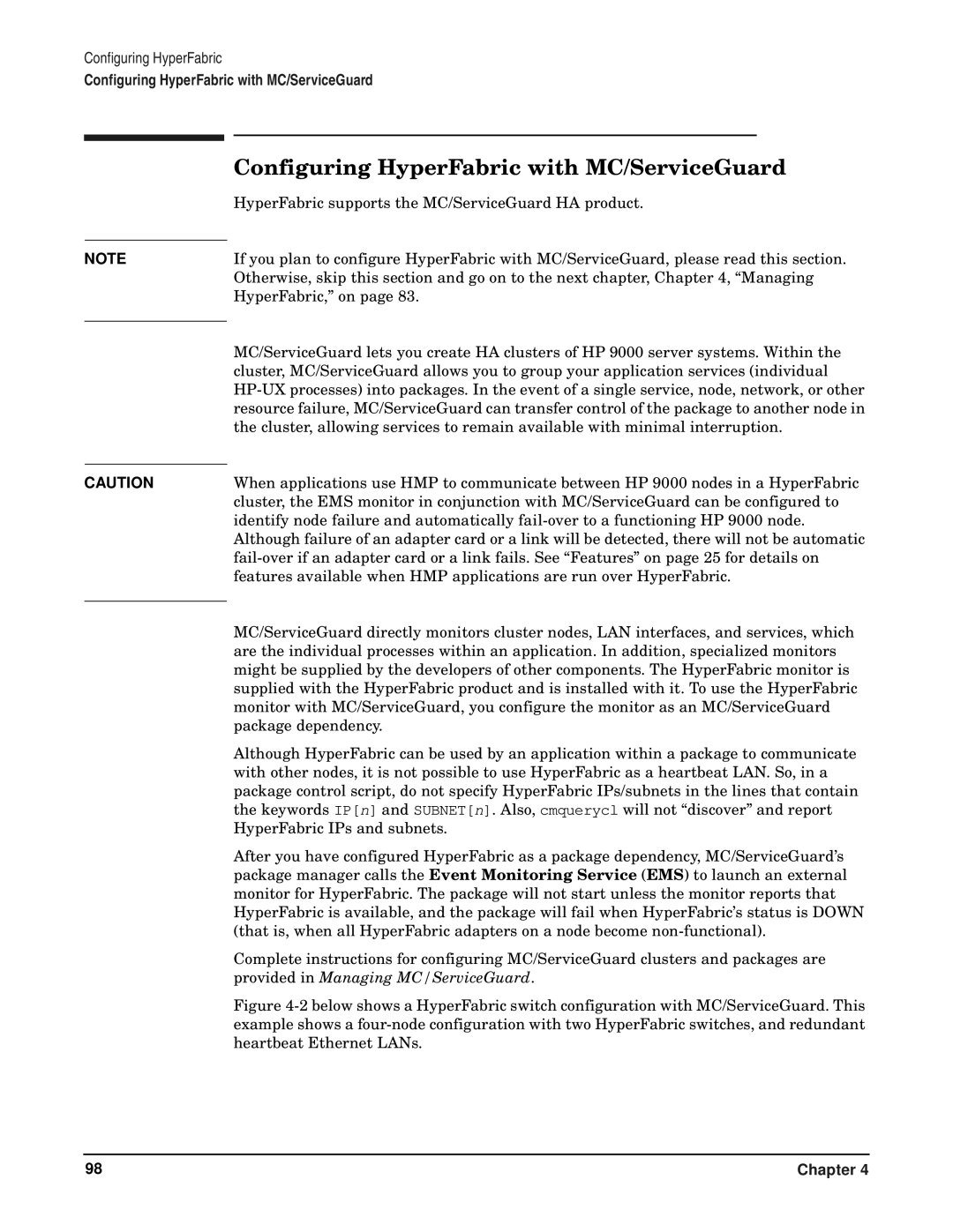 HP manual Configuring HyperFabric with MC/ServiceGuard 