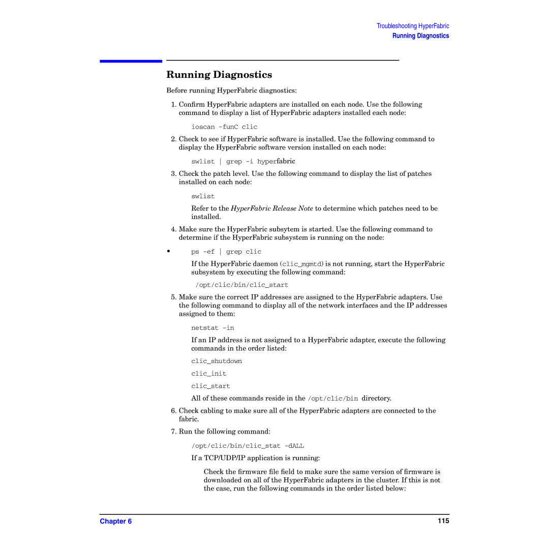 HP HyperFabric manual Running Diagnostics 