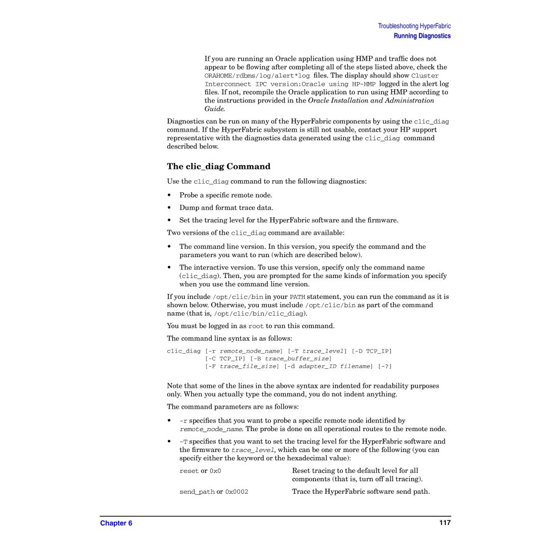 HP HyperFabric manual Clicdiag Command 