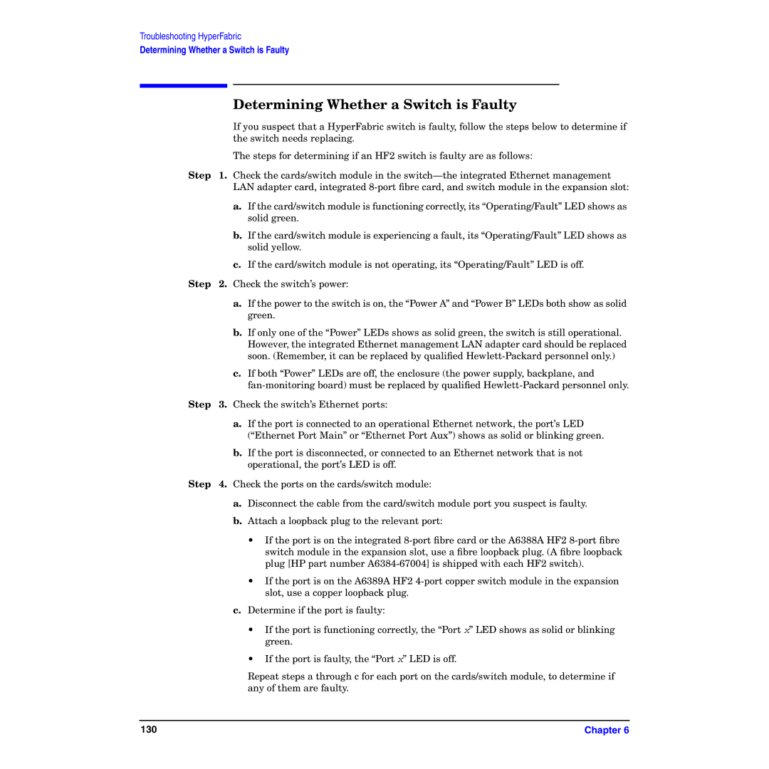 HP HyperFabric manual Determining Whether a Switch is Faulty 