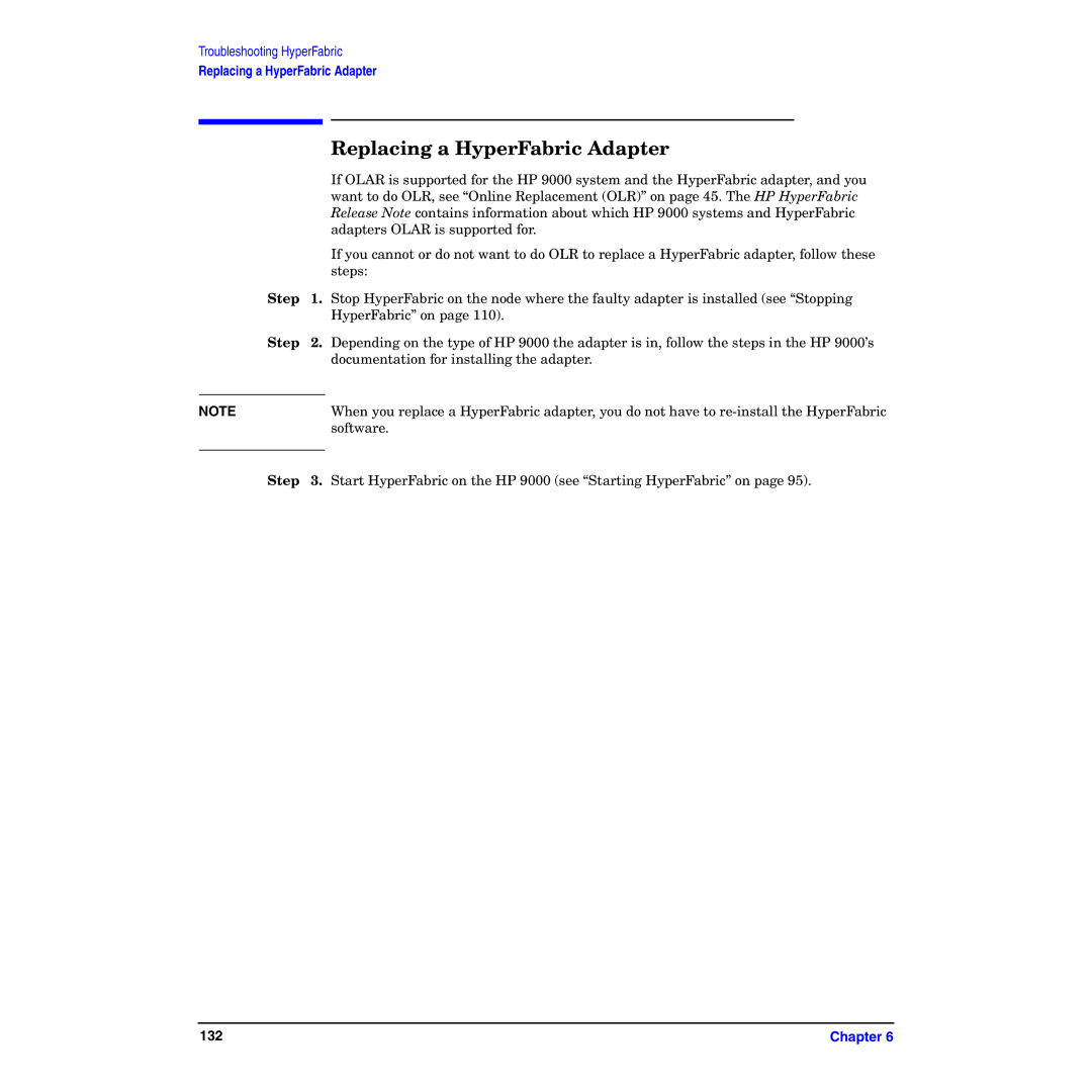 HP manual Replacing a HyperFabric Adapter, Step 
