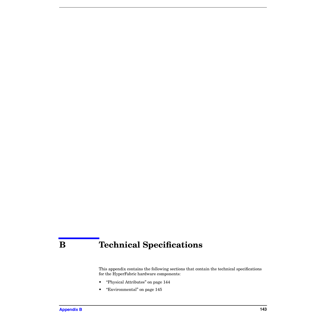 HP HyperFabric manual Technical Speciﬁcations 