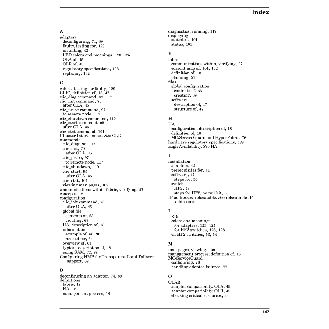 HP HyperFabric manual Index 