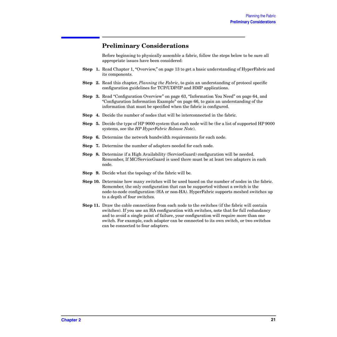 HP HyperFabric manual Preliminary Considerations, Step 