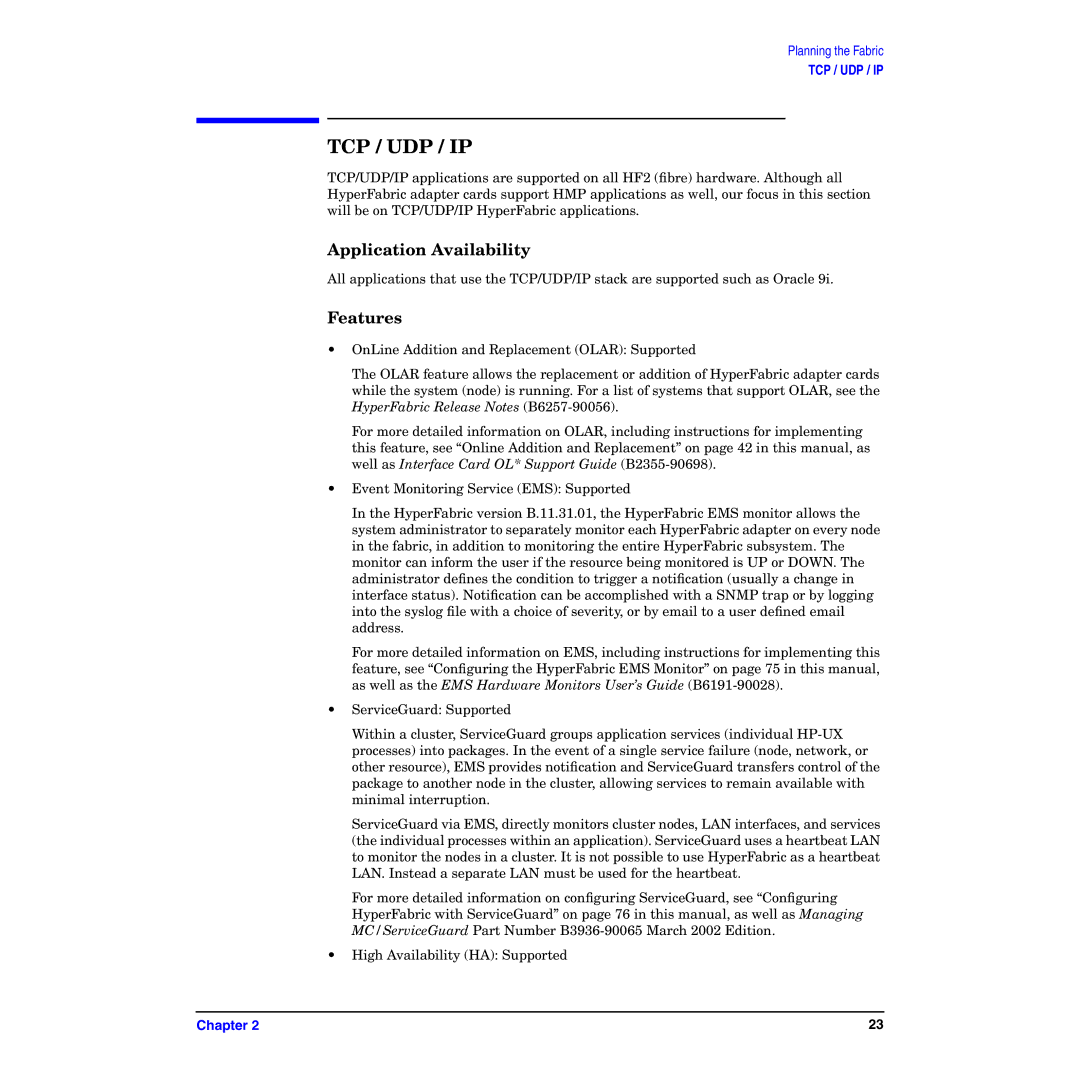 HP HyperFabric manual Application Availability, Features 