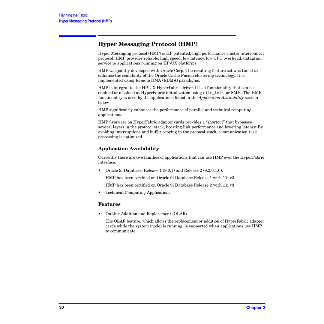 HP HyperFabric manual Hyper Messaging Protocol HMP, Application Availability 