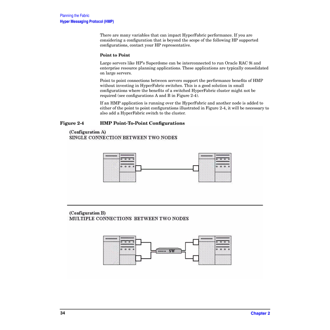 HP HyperFabric manual HMP Point-To-Point Conﬁgurations, Point to Point 