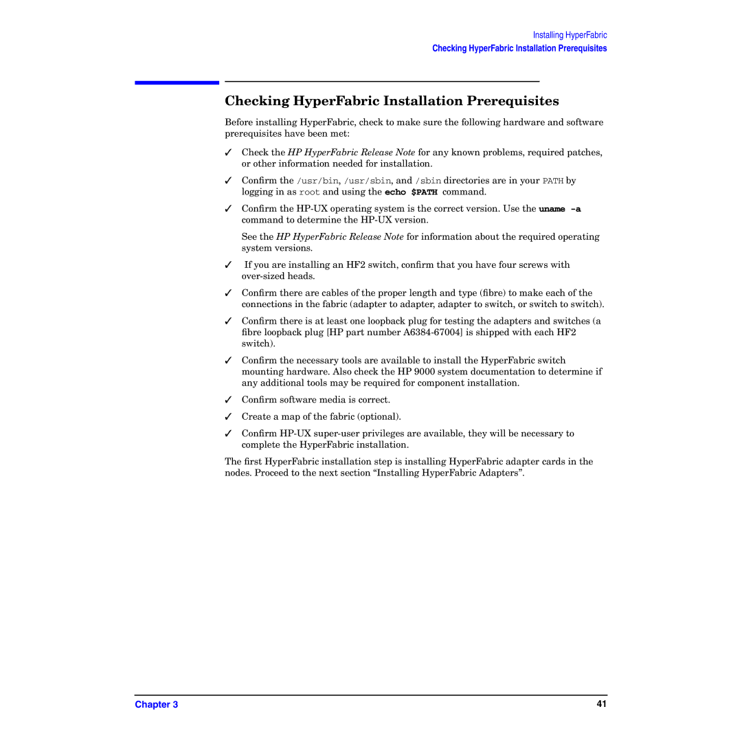HP manual Checking HyperFabric Installation Prerequisites 