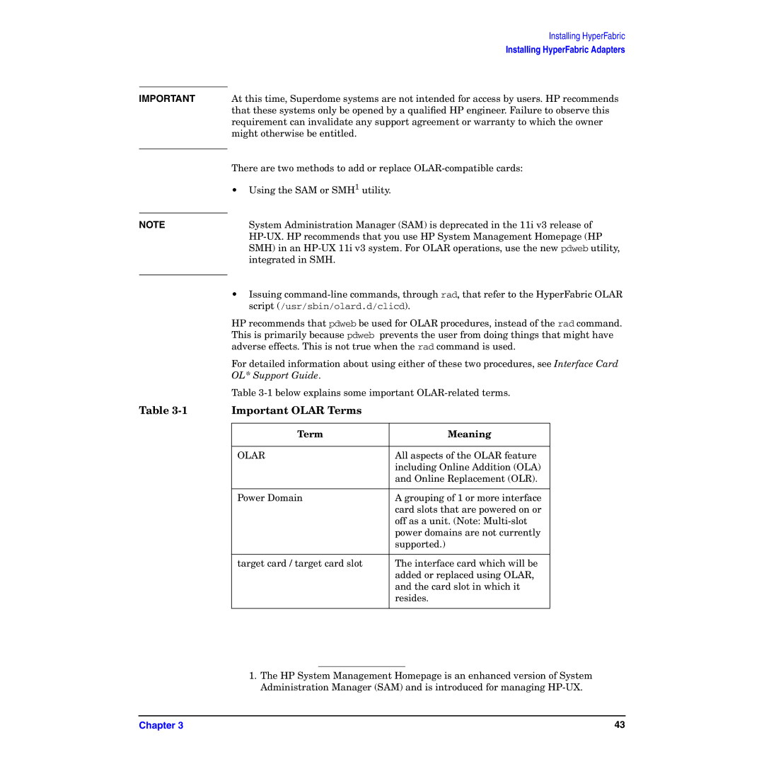 HP HyperFabric manual Important Olar Terms, Term Meaning 