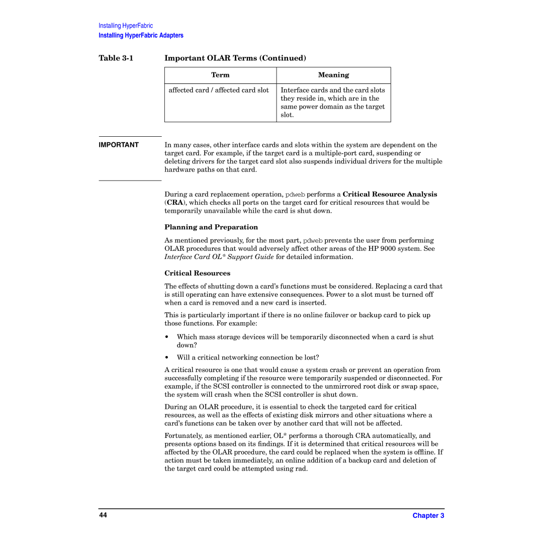 HP HyperFabric manual Planning and Preparation, Critical Resources 