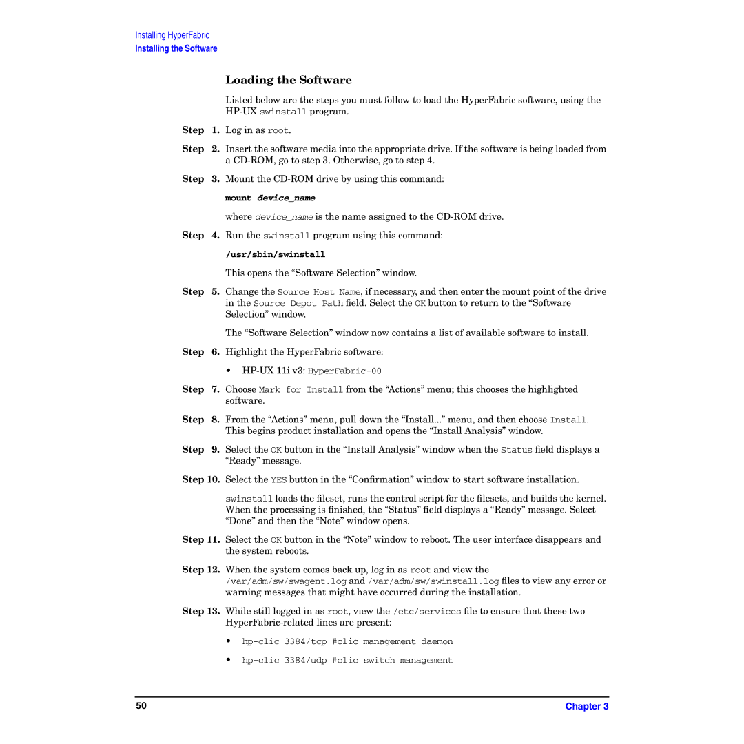 HP HyperFabric manual Loading the Software, Step 