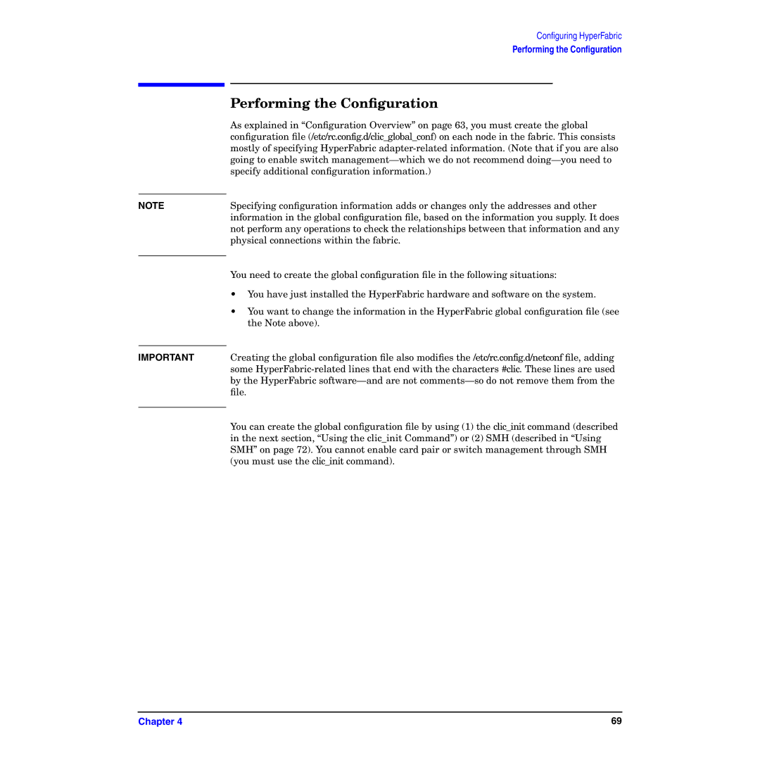 HP HyperFabric manual Performing the Conﬁguration 