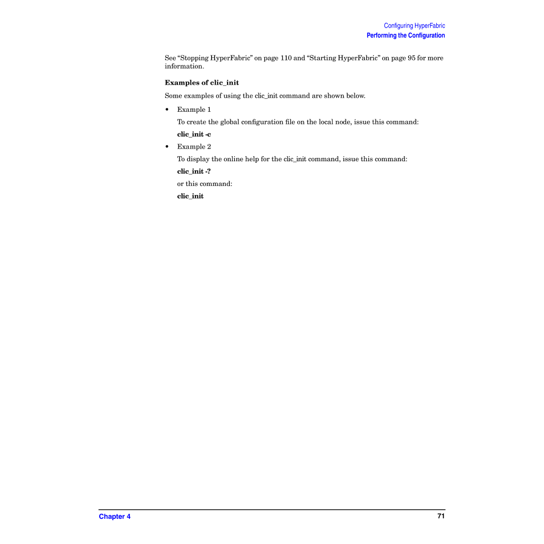 HP HyperFabric manual Examples of clicinit 