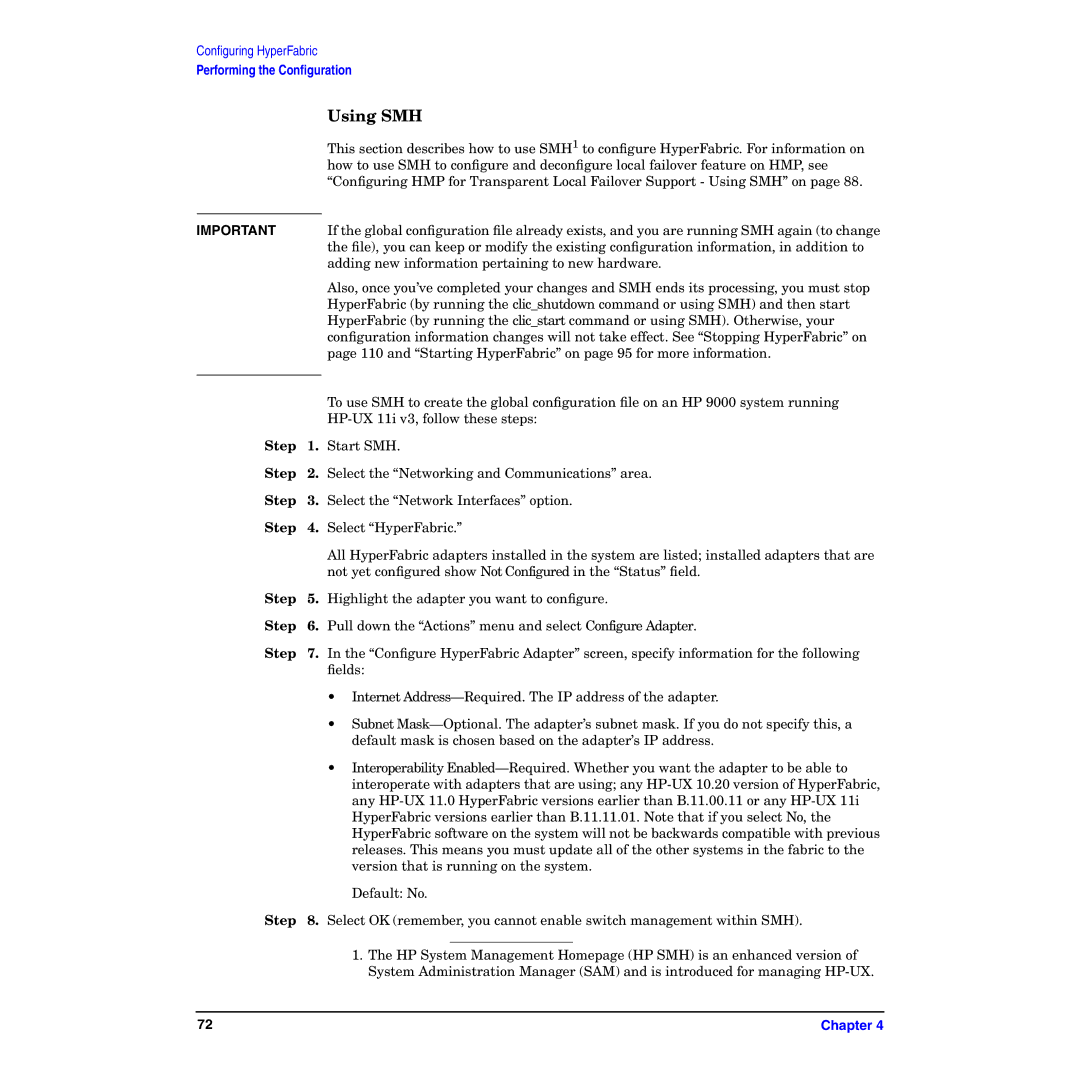 HP HyperFabric manual Using SMH, Step 