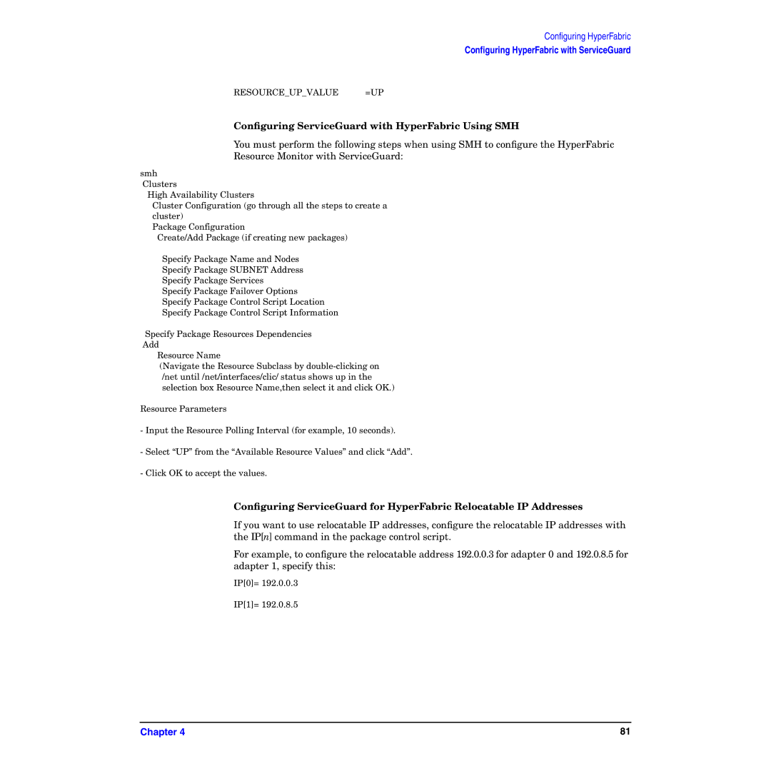 HP manual Conﬁguring ServiceGuard with HyperFabric Using SMH 