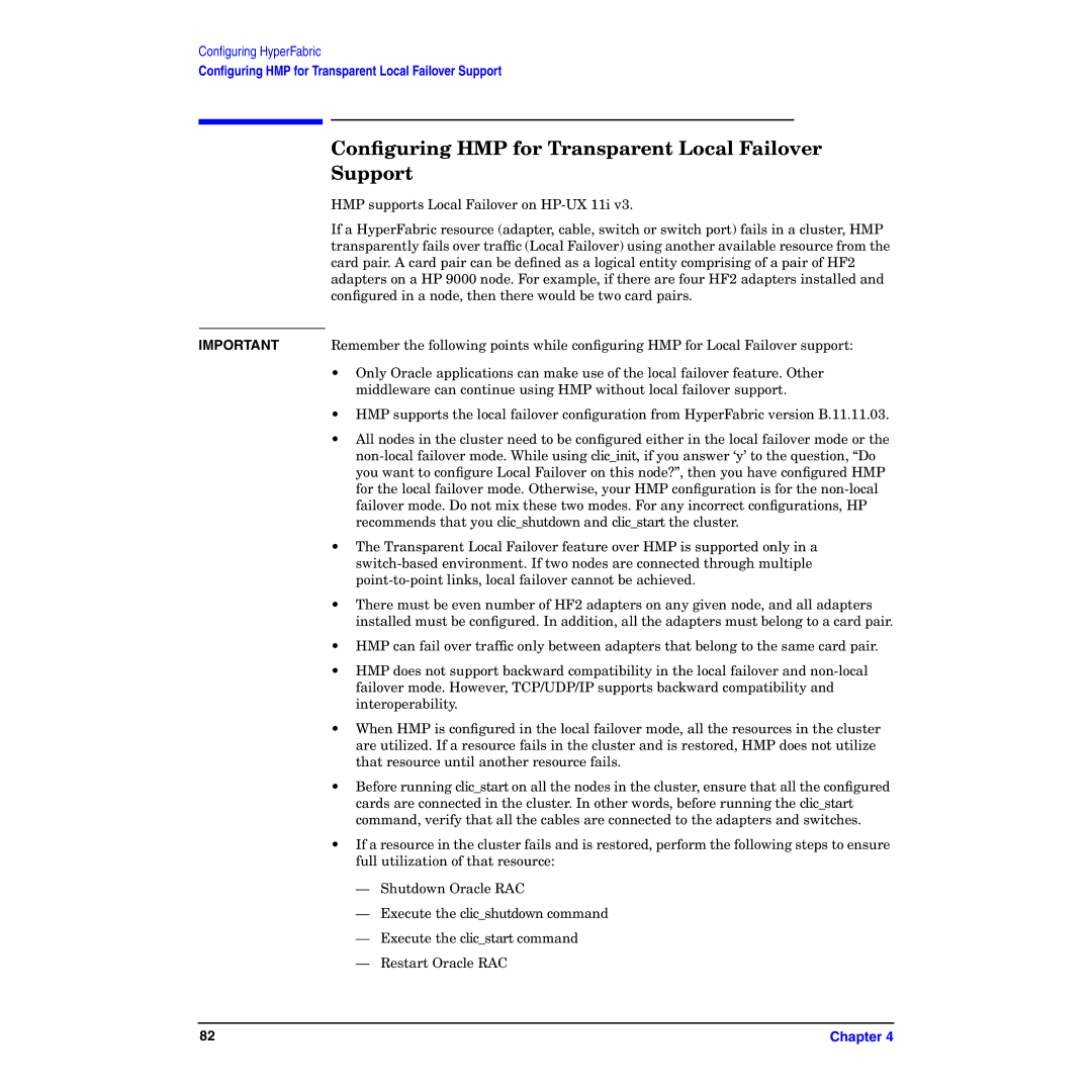 HP HyperFabric manual Conﬁguring HMP for Transparent Local Failover, Support 