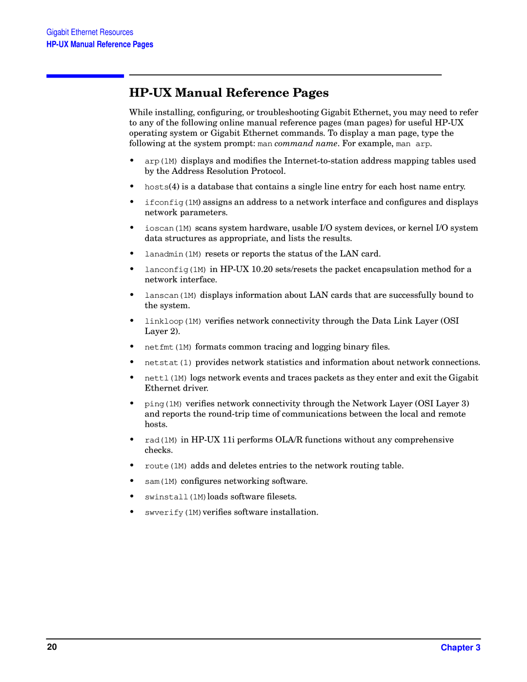 HP I 1000Base-T, HSC/I 1000Base-SX manual HP-UX Manual Reference Pages 