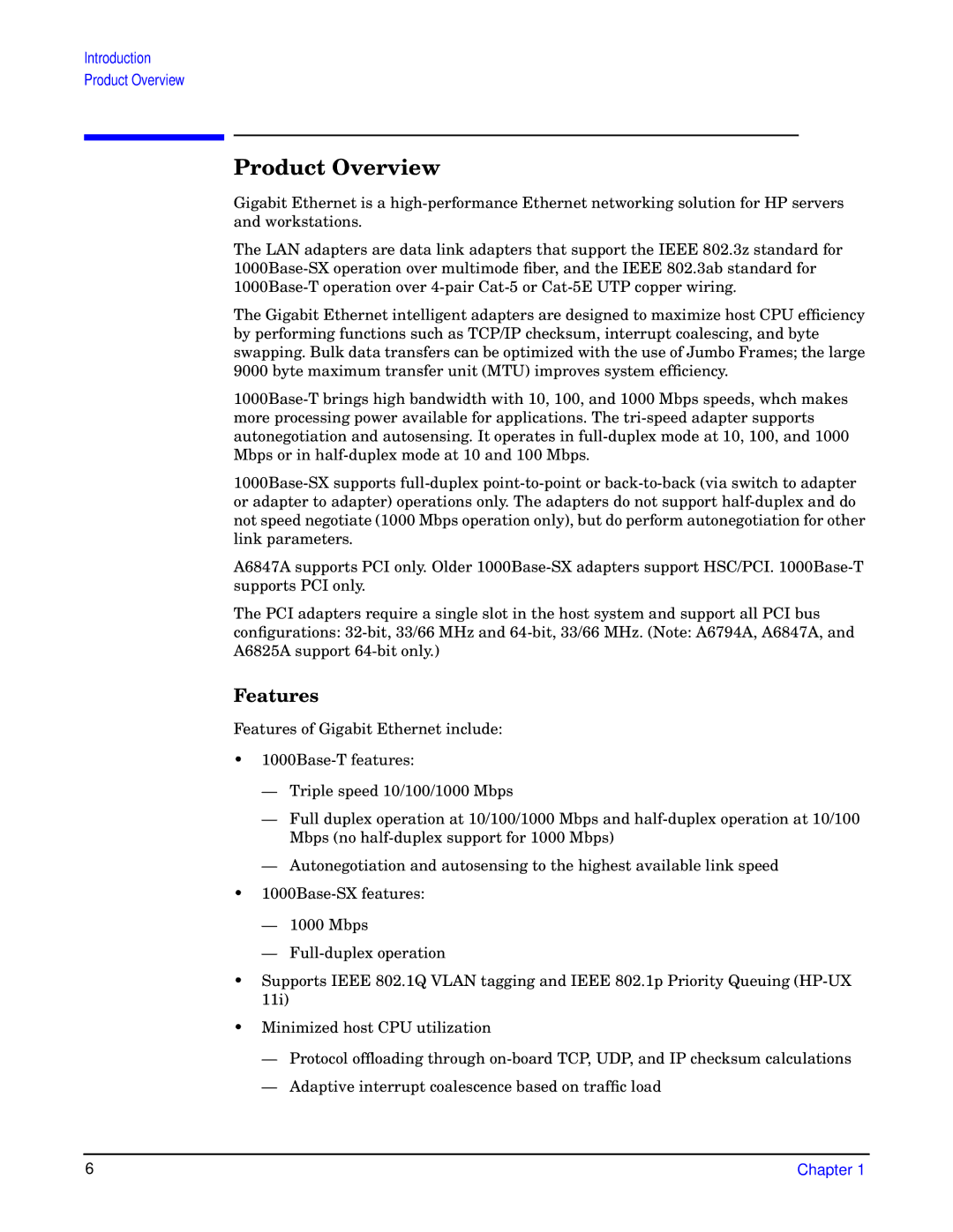 HP I 1000Base-T, HSC/I 1000Base-SX manual Product Overview, Features 