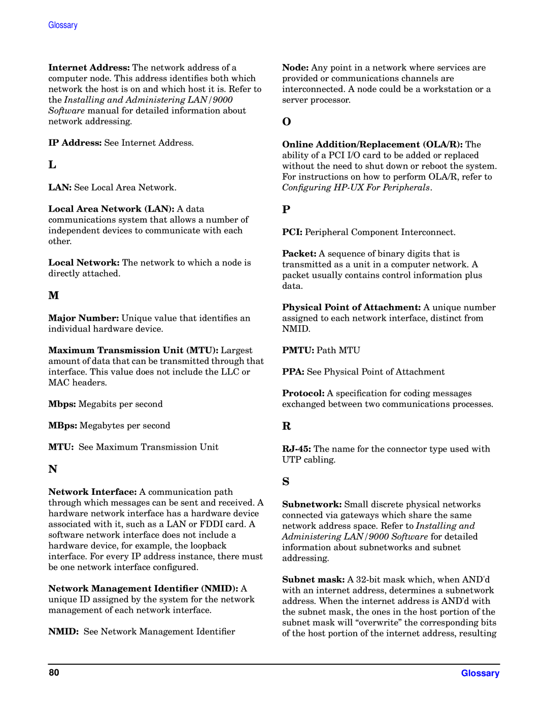 HP I 1000Base-T, HSC/I 1000Base-SX manual Glossary 