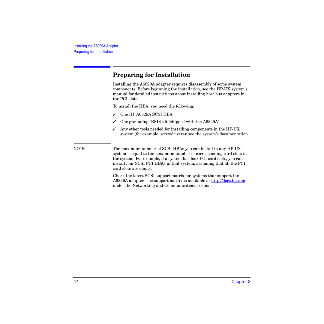 HP I Dual Channel Ultra160 SCSI Host Adapter A6829A manual Preparing for Installation 