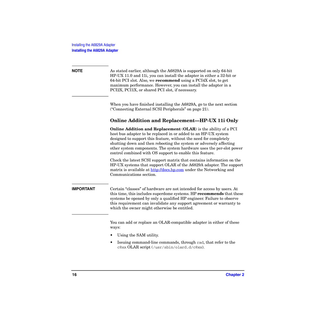 HP I Dual Channel Ultra160 SCSI Host Adapter A6829A manual Online Addition and Replacement-HP-UX 11i Only 