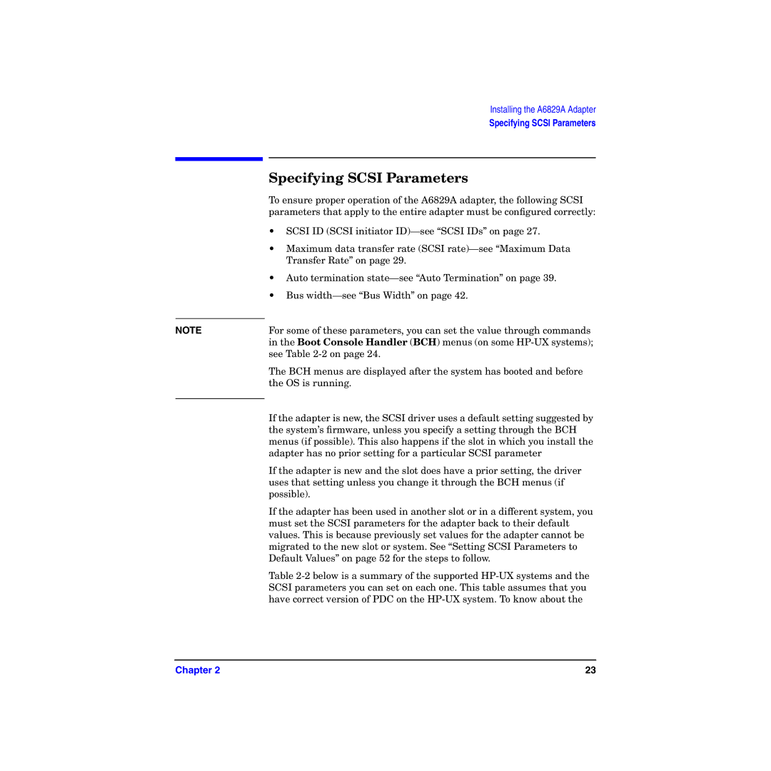 HP I Dual Channel Ultra160 SCSI Host Adapter A6829A manual Specifying Scsi Parameters 