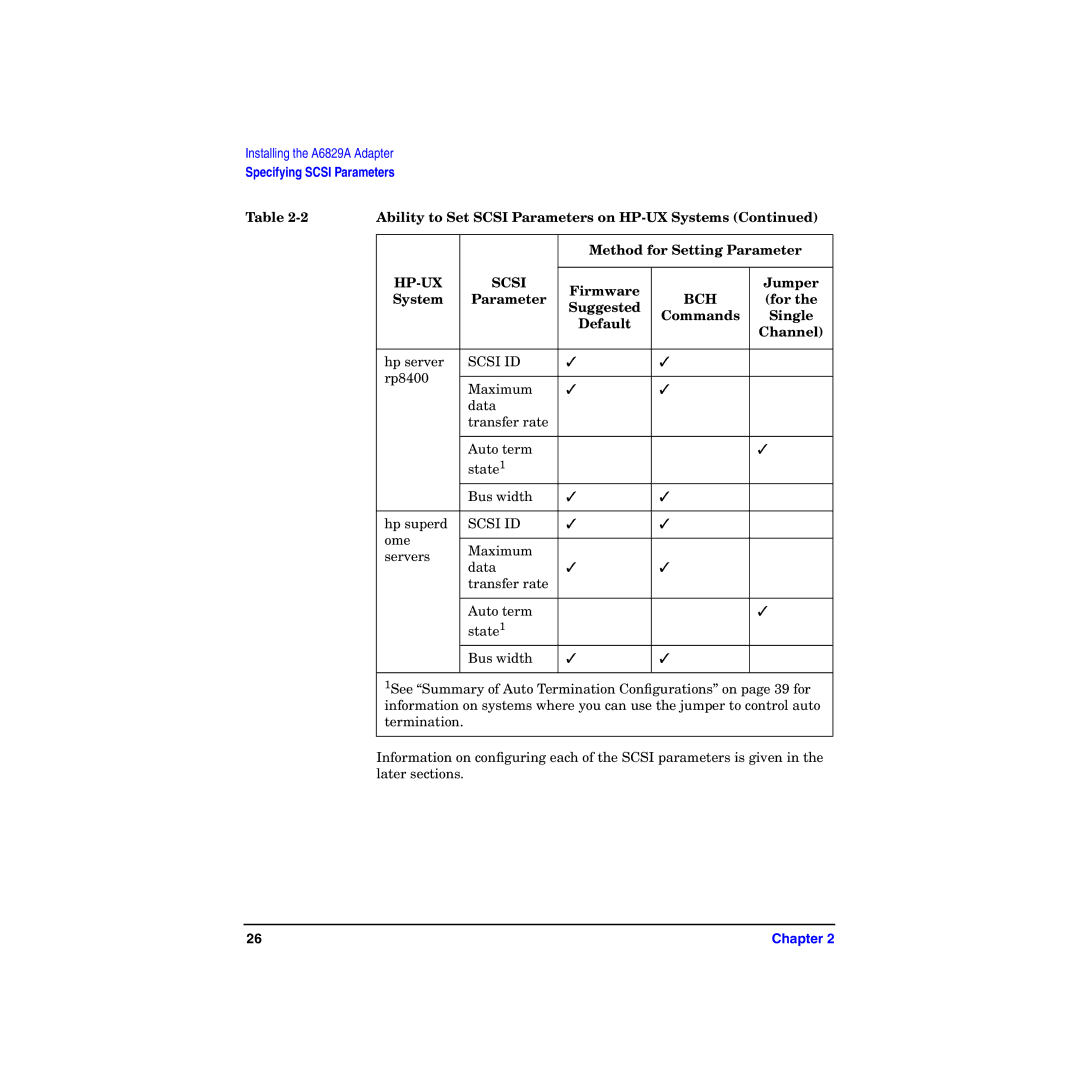 HP I Dual Channel Ultra160 SCSI Host Adapter A6829A manual Specifying Scsi Parameters 