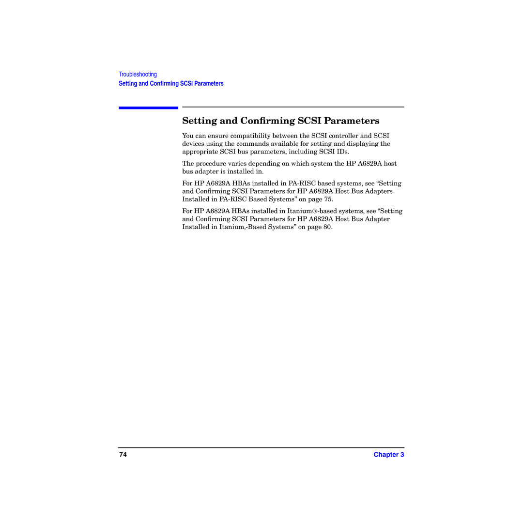 HP I Dual Channel Ultra160 SCSI Host Adapter A6829A manual Setting and Conﬁrming Scsi Parameters 