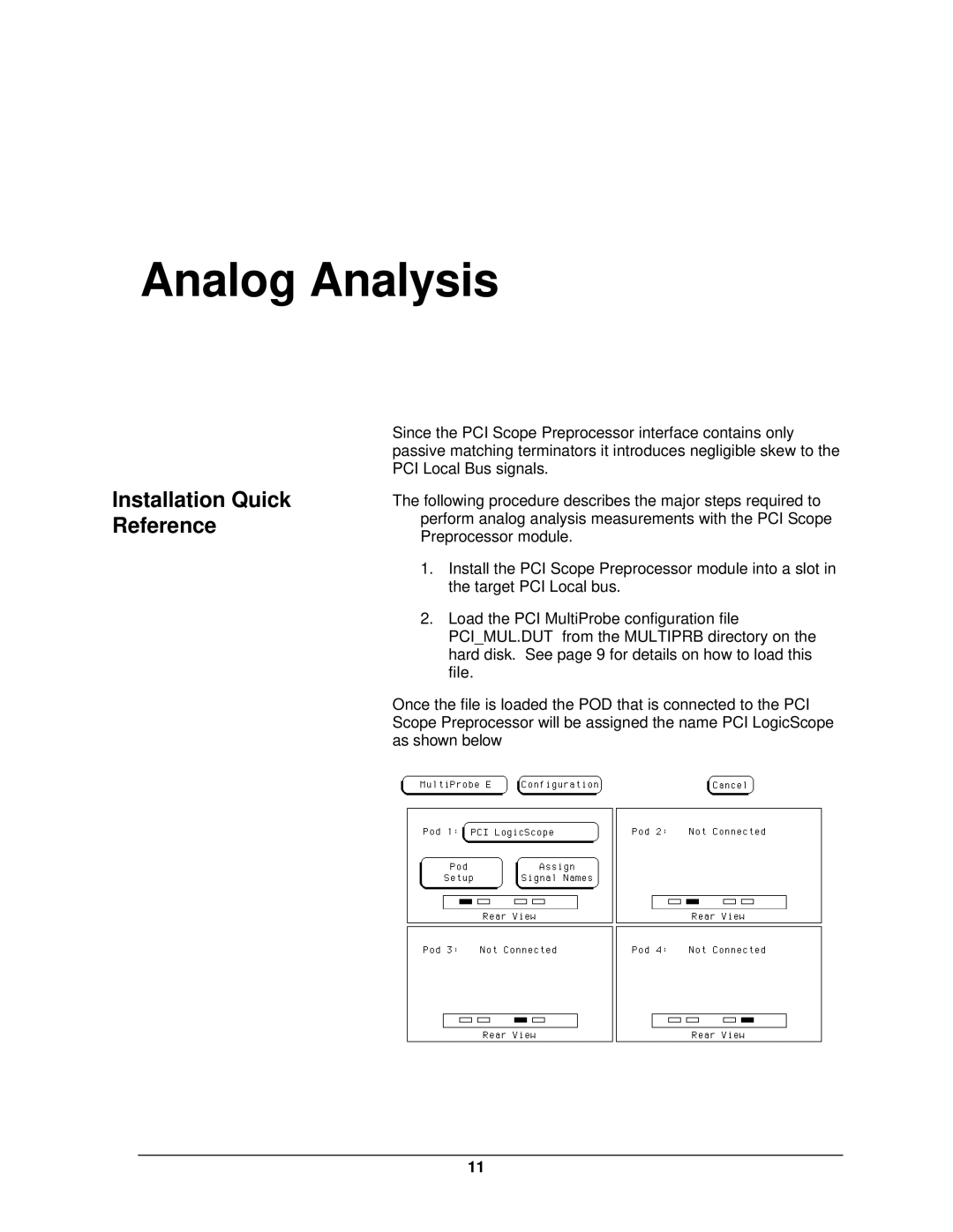 HP I SCOPE PREPROCESSOR FSI64S manual Analog Analysis, Installation Quick Reference 