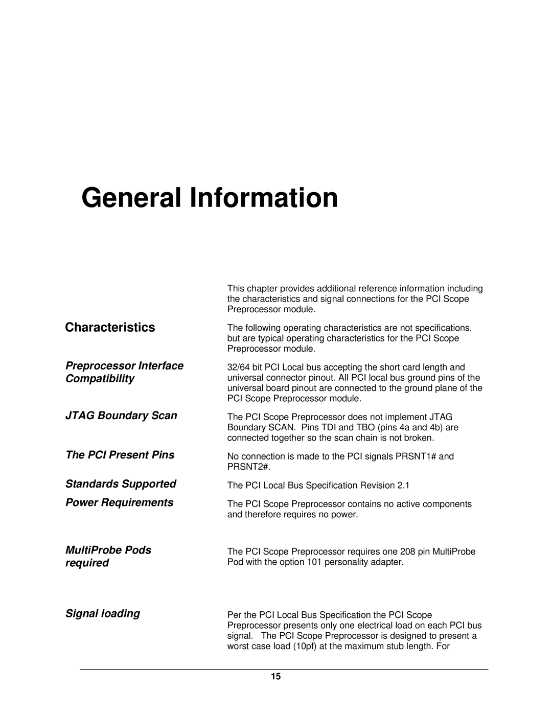 HP I SCOPE PREPROCESSOR FSI64S manual General Information, Characteristics 